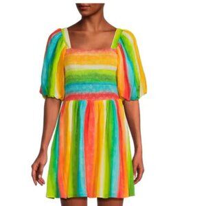 Amur Campbell Striped Smocked Minidress in Rainbow Print NWT